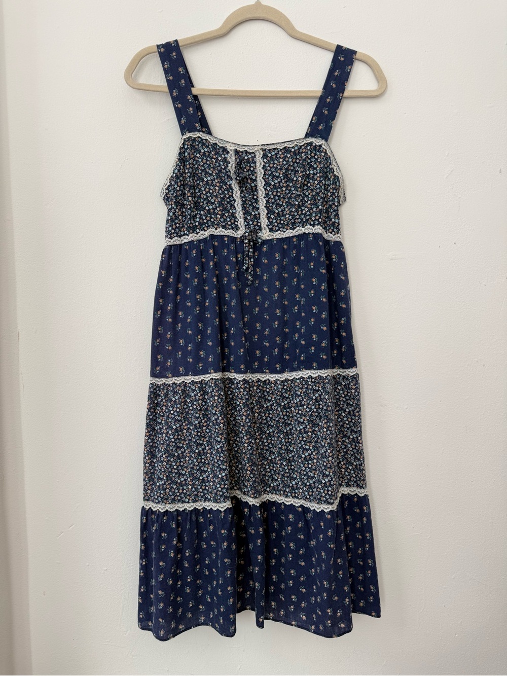 Vintage 70s Blue & White Floral Prairie Dress